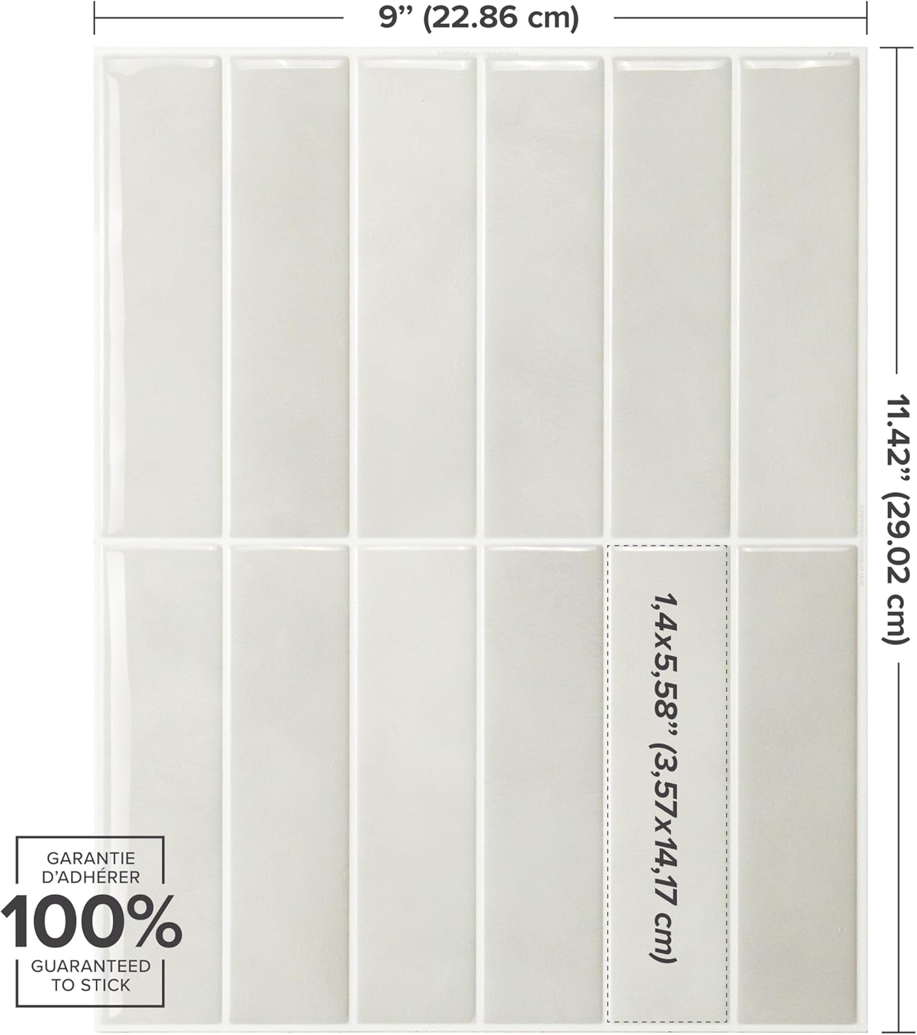 Smart Tiles Peel and Stick backsplash, Stacked White & Grey, 11.43"x9" | Pack of 5 (3.5 sq ft), Glossy, Heat/Moisture Resistant, Low VOC, Kitchen/Bathroom, Renter Friendly, Made in Canada