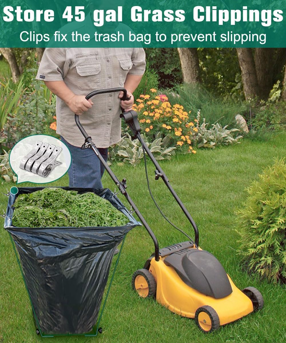 Outdoor Trash Bag Holder Stand - Heavy Duty Metal Garden Garbage Bag Support Frame for 30-45 Gallon Capacity, Multi-Use Portable Yard Leaf Bag Stand for Leaves, Weeding, Lawn Party, Green