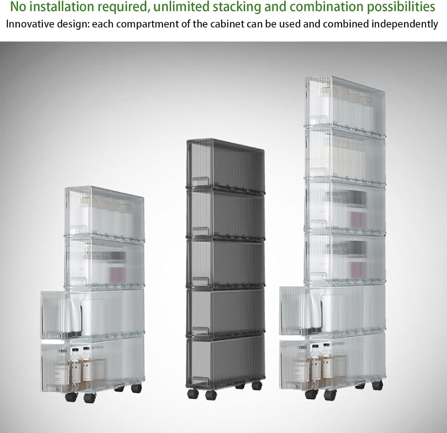 Slim Storage Cabinet with Wheels, Space Saving Narrow Rolling Cart, Thickened PET Transparent Drawer Organizer, Mobile Bathroom for Small Spaces Kitchen Laundry(Clear White,3.9*15.9*16.7in)