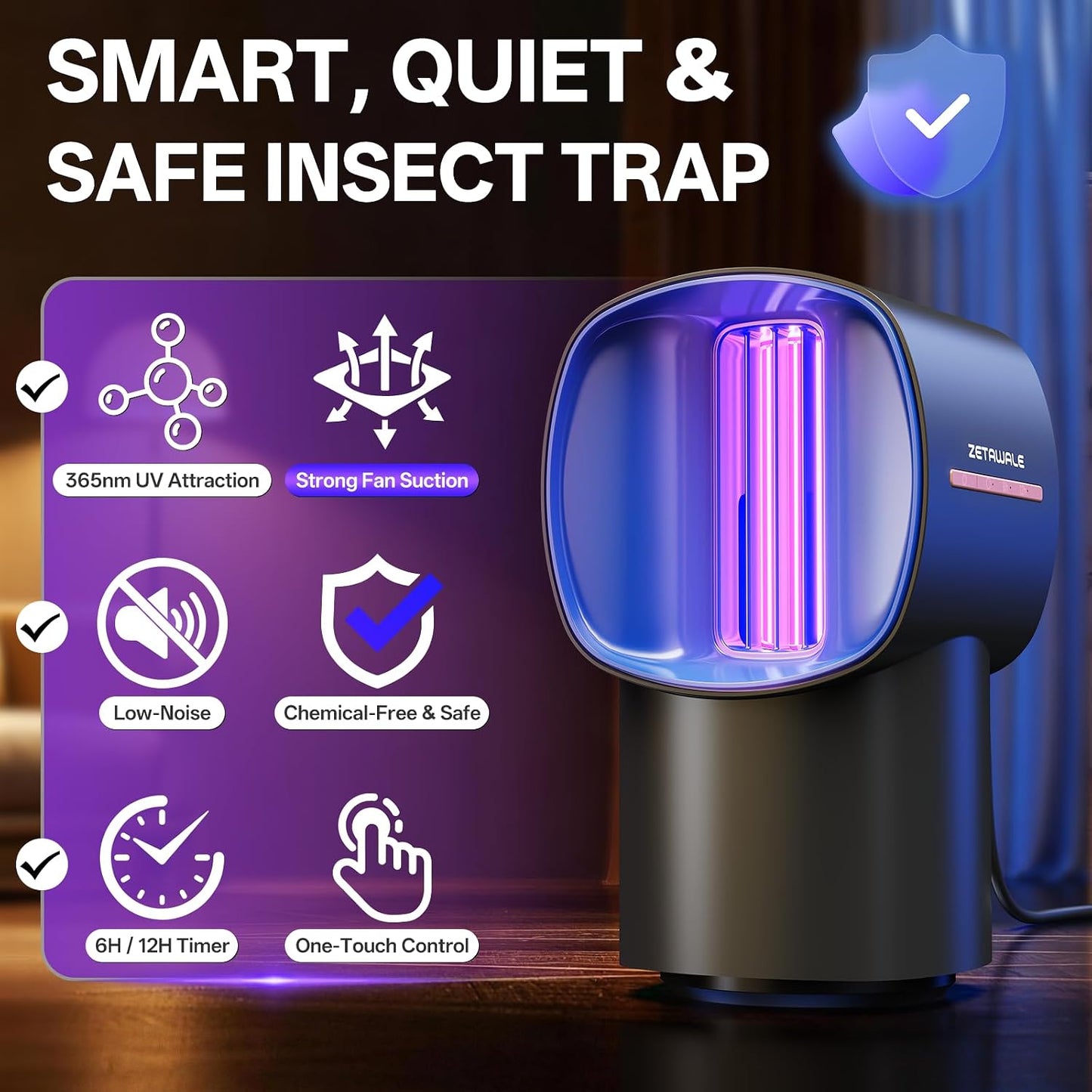 Fruit Fly Traps for Indoors, Gnat and Insects Catcher for House with UV Light, Heat Lure, Fan Suction, Ideal for Kitchen, Patio, Plant Pots, Bedroom, 5 Sticky Pads Included, USB-C Powered