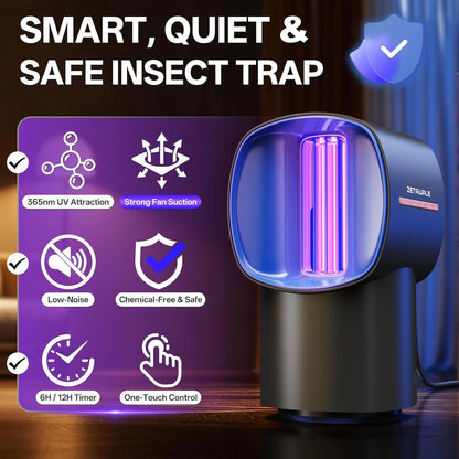 Fruit Fly Traps for Indoors, Gnat and Insects Catcher for House with UV Light, Heat Lure, Fan Suction, Ideal for Kitchen, Patio, Plant Pots, Bedroom, 5 Sticky Pads Included, USB-C Powered