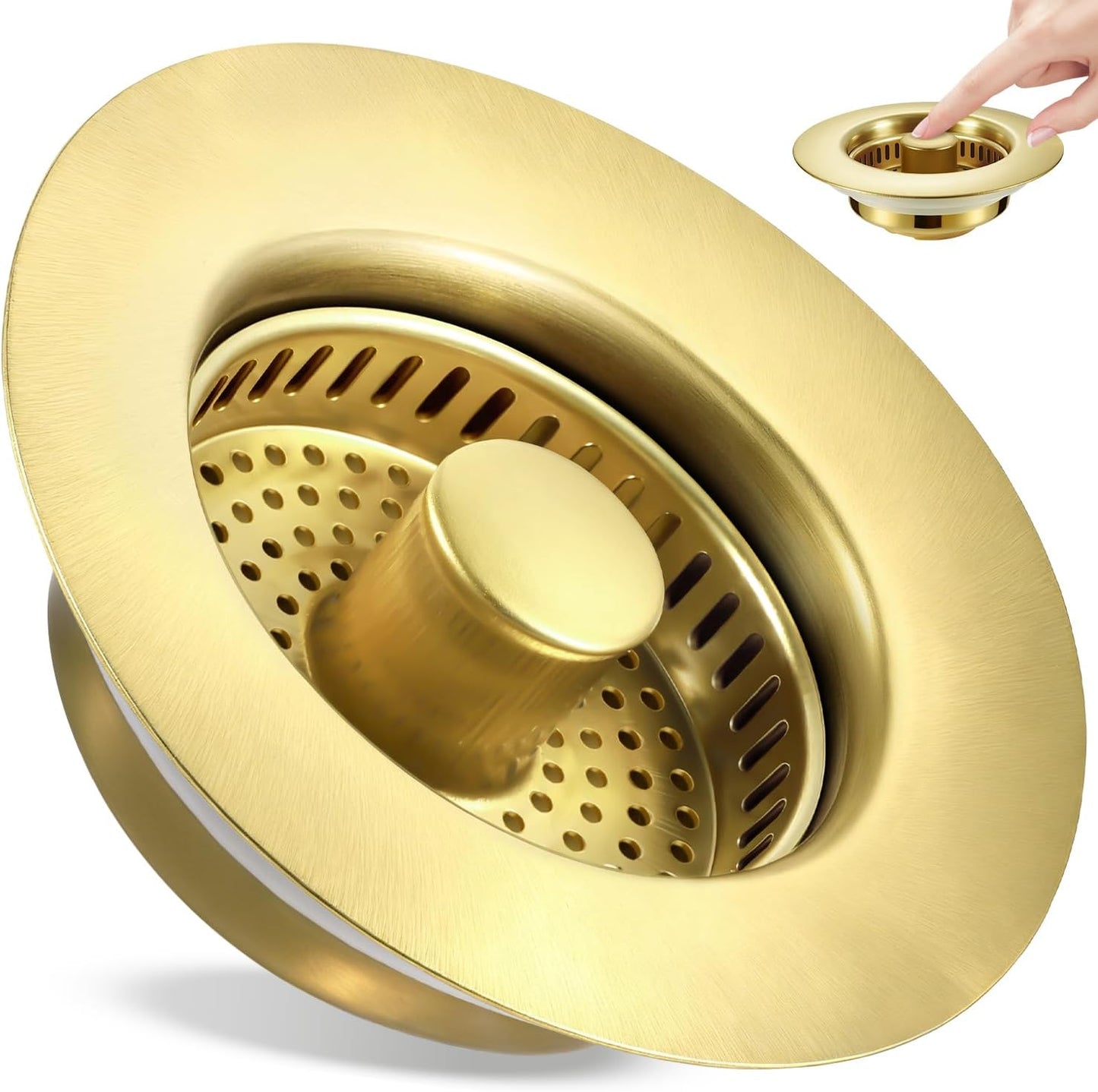 Sink Drain Strainer 3 in 1, 304 Stainless Steel Pop Up Kitchen Sink Stopper with Anti-Clogging Basket, Kitchen Essential Drain Anti-Clog Gadgets, Fits US Standard 3-1/2'' Sink Drain (SUS 304 Brushed)