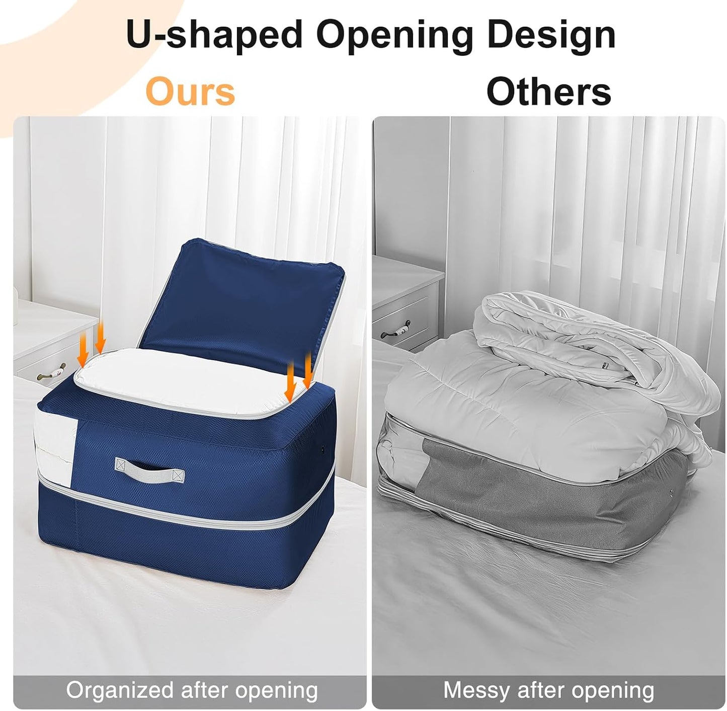 Comforter Storage Bag - Large Capacity Blanket Storage Bags 3-Layer Ultra Space Saving Self Compression Organizer, Washable Compression Bags for Storage Comforter Blanket, 2-Pack, Beige