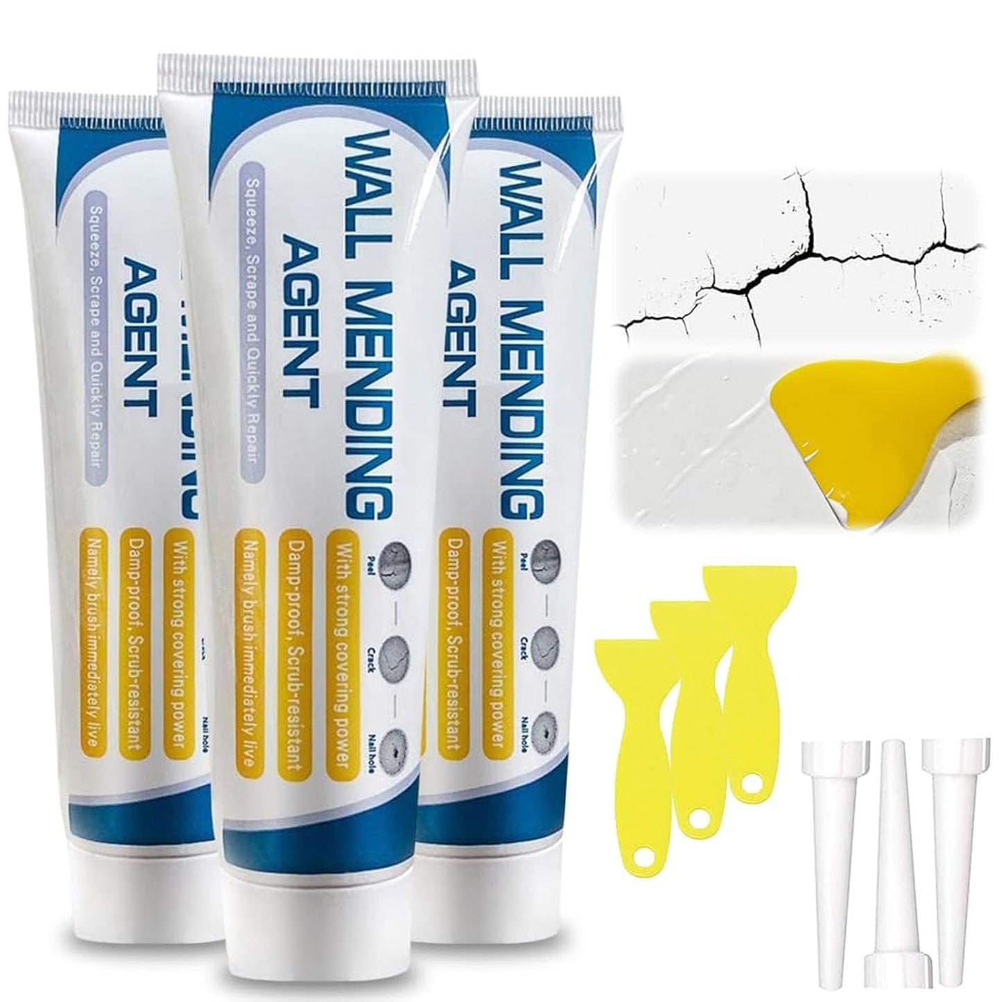 3 Pcs Drywall Repair Kit, Wall Mending Agent, Wall Patch Repair Kit with Scraper, Multi-Functional Drywall Patch Paste Repair Kit for DIY Home Fix