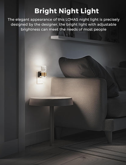 L LOHAS LED Night Light,Dimmable Night Lights Plug into Wall, 2 Pack Acrylic Nightlight with 0-100 LM Adjustable Brightness, 3000K Plug in Night Light with Dusk to Dawn Sensor, for Bathroom Hallway