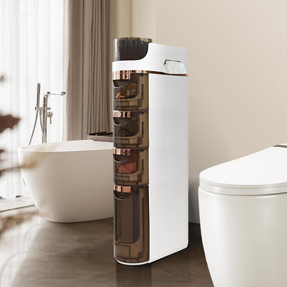 BGYMF 4-Tier Slim Bathroom Storage Cabinet,Slim Cabinet for Bathroom,Narrow Rolling Storage Cart with Wheels, White Plastic Organizer for Small Spaces, Kitchen, Laundry Room, Corner