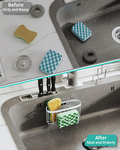 HapiRm Multifunctional Sponge Holder with Unique M-Shaped, 2 Installation Methods Kitchen Sink Caddy Organizer, Rustproof Stainless Steel Kitchen Organizers and Storage Essentials - Black