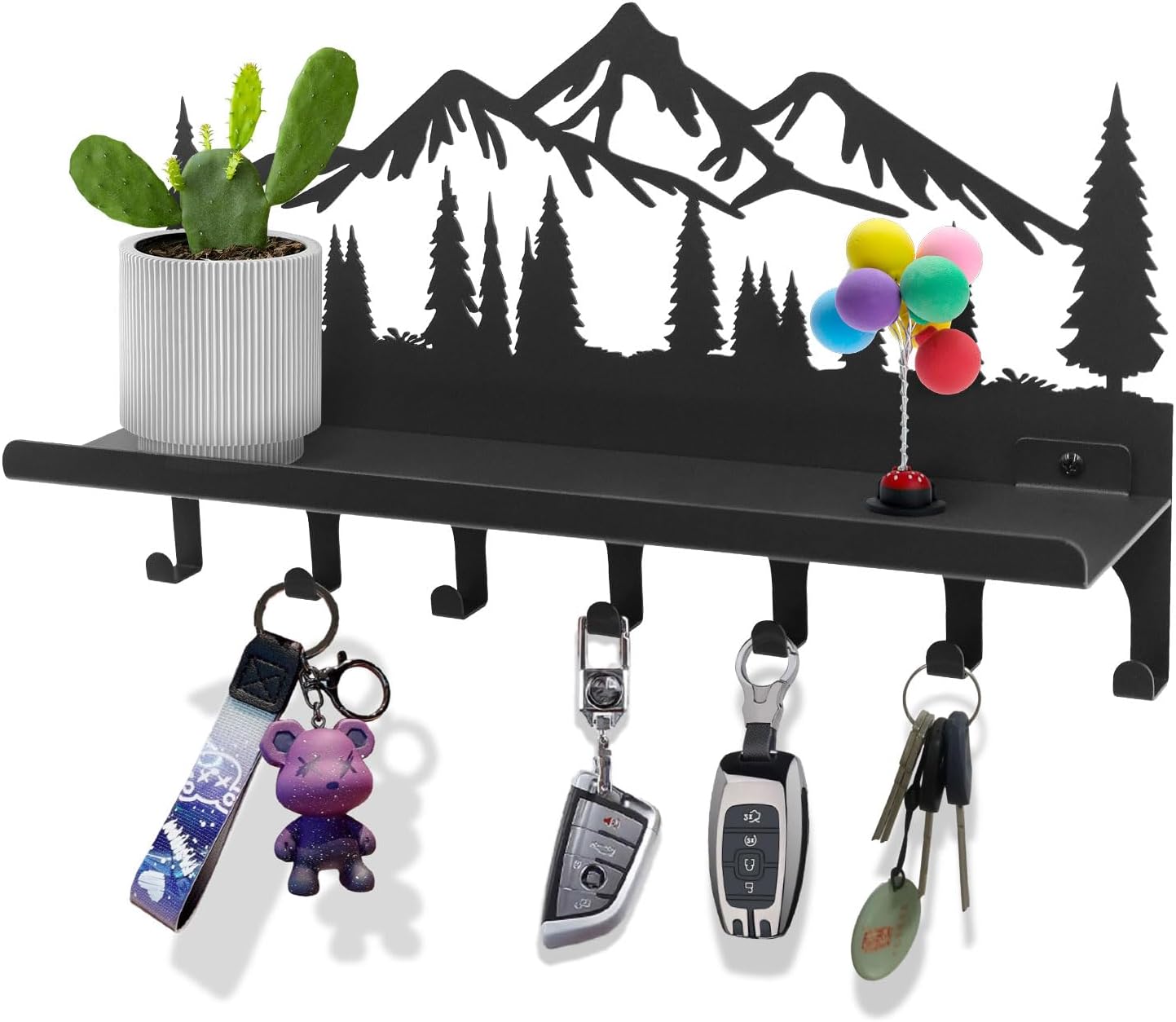 Key Holder for Wall, Metal Wall Hooks Organizer Rack with 7 Hooks for Keys, Coats, Bags – Decorative Home Decor for Entryway, Hallway, Kitchen, Living Room (12 Inches, Mountain)