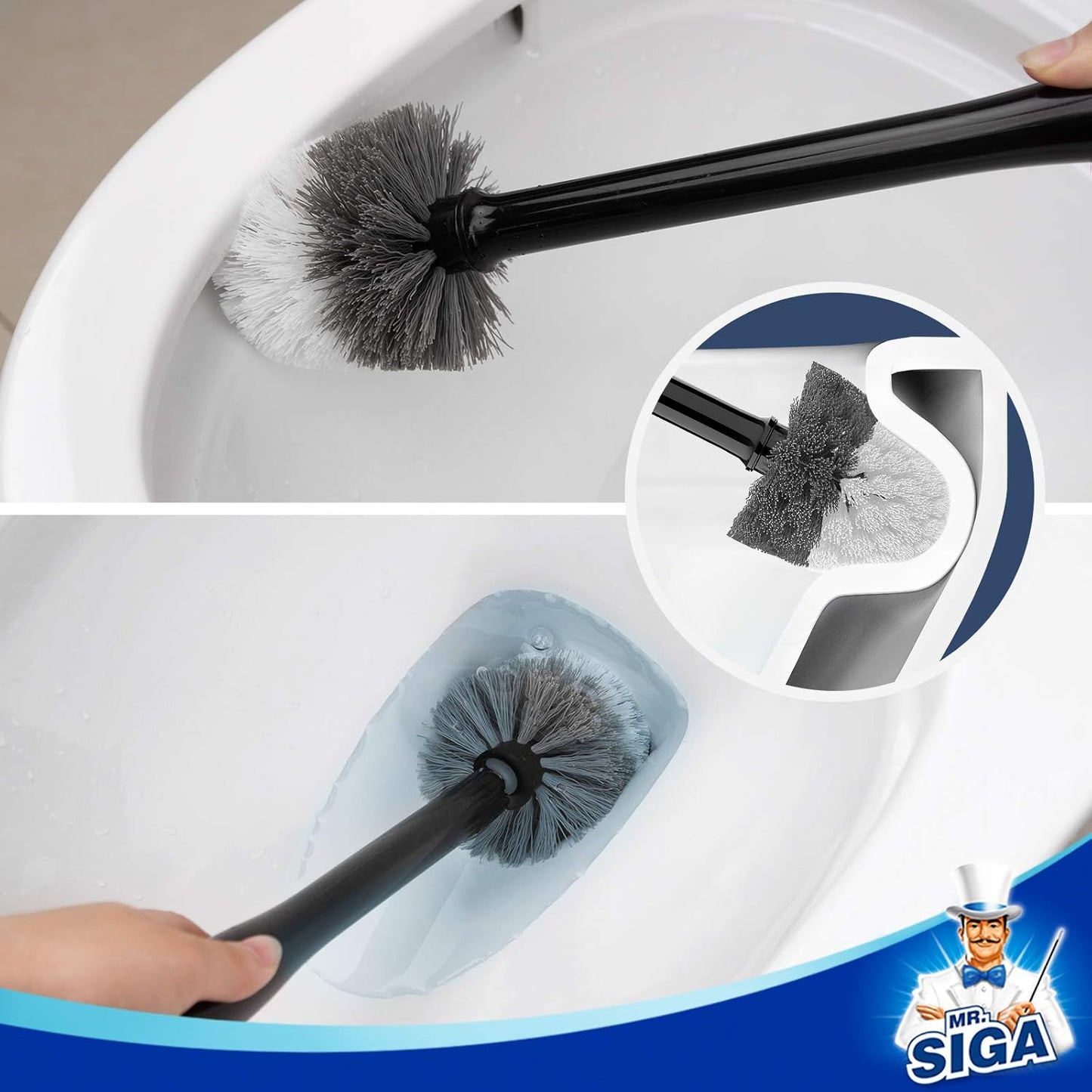 MR.SIGA Toilet Bowl Brush and Holder, Premium Quality, with Solid Handle and Durable Bristles for Bathroom Cleaning, White, 1 Pack