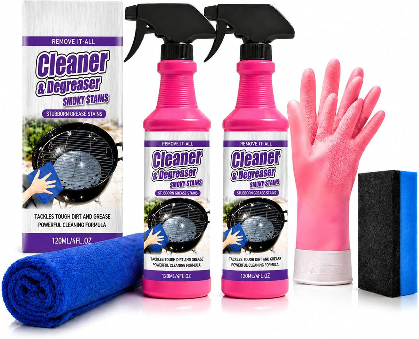 Fast-Acting Heavy-Duty Grill Degreaser Spray, Heavy Duty Degreaser Spray, Removes Grease, Oil & Grime, No Residue, Kitchen Grill Oven Engine Cleaner for Home & Automotive Use (1pcs)