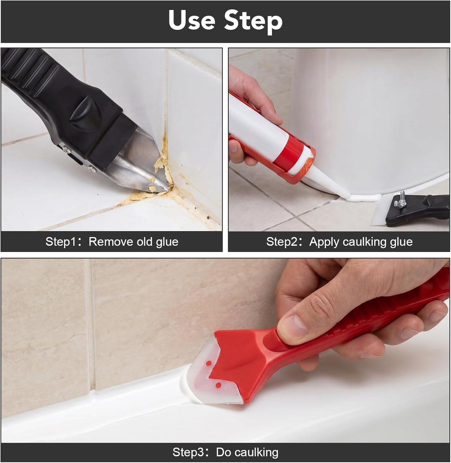 Silicone Caulking Tools with Razor Blade Scraper - 5-in-1 Caulk Removal Kit Plastic Razor Blades for Tile Grout Removal Repair Wall Floor Edge Finishing Window Sink Joint Frame Seal