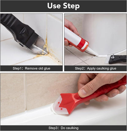 Silicone Caulking Tools with Razor Blade Scraper - 5-in-1 Caulk Removal Kit Plastic Razor Blades for Tile Grout Removal Repair Wall Floor Edge Finishing Window Sink Joint Frame Seal