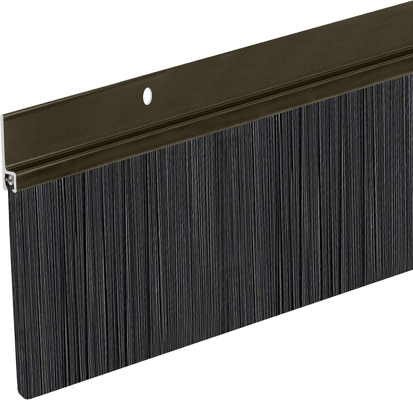 Heavy Duty Brush Door Sweep | Aluminum Holder with 3" Extra-Long Polypropylene Bristles | Weather Stripping Door Bottom Seal for Large Gaps – Exterior & Interior Doors (Black, 48")