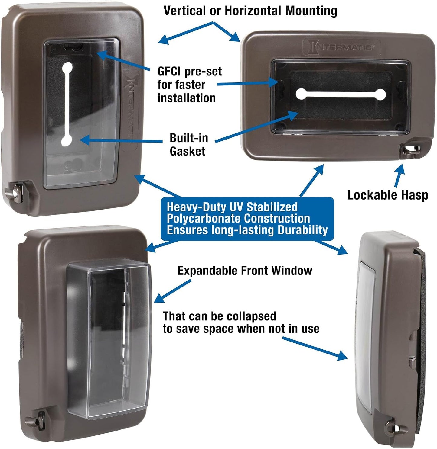 Intermatic WP6000W Low-Profile In-Use Weatherproof Cover, White - Durable Outdoor Outlet Protection | Expandable Design | Easy Installation