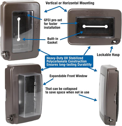 Intermatic WP6000W Low-Profile In-Use Weatherproof Cover, White - Durable Outdoor Outlet Protection | Expandable Design | Easy Installation