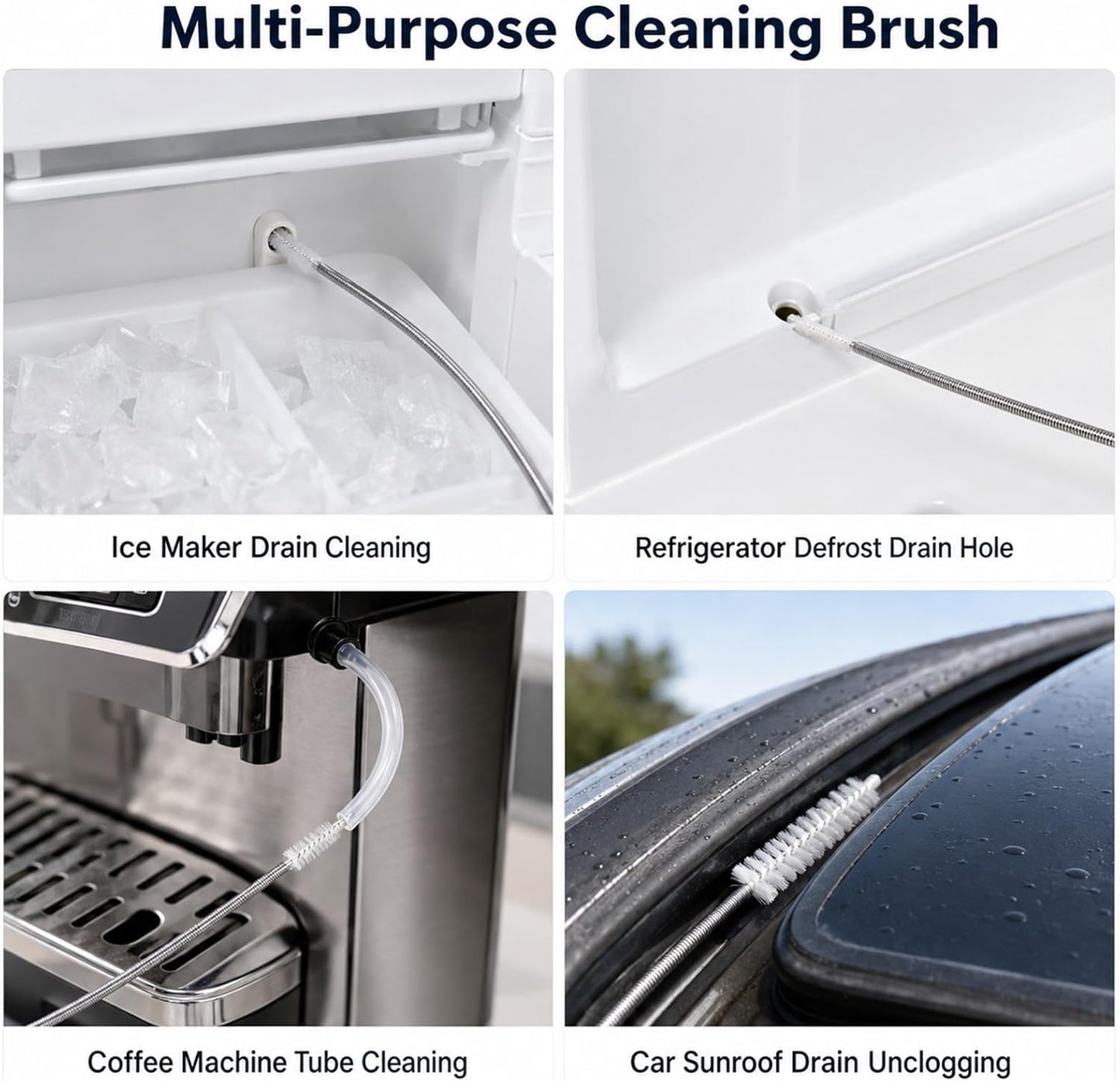 4.92 ft (1.5m) Flexible Drain Cleaning Brush – 2-Pack, Stainless Coil for Car, Fridge, Sinks, Pipes, Hoses, Hair & Grease Clogs