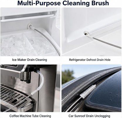 4.92 ft (1.5m) Flexible Drain Cleaning Brush – 2-Pack, Stainless Coil for Car, Fridge, Sinks, Pipes, Hoses, Hair & Grease Clogs