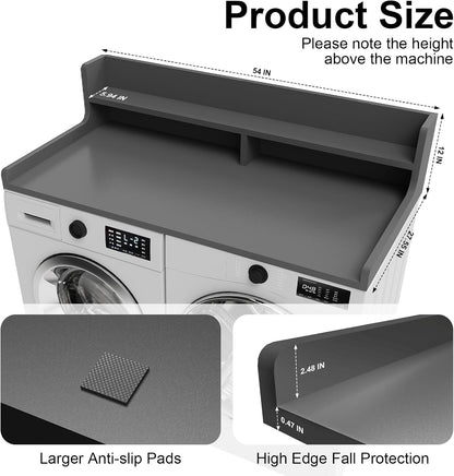 Washer Dryer Countertop, 54" x 27.55" 2-Tier Washer Dryer Topper with Edge, for Laundry Room Organization Whisper White