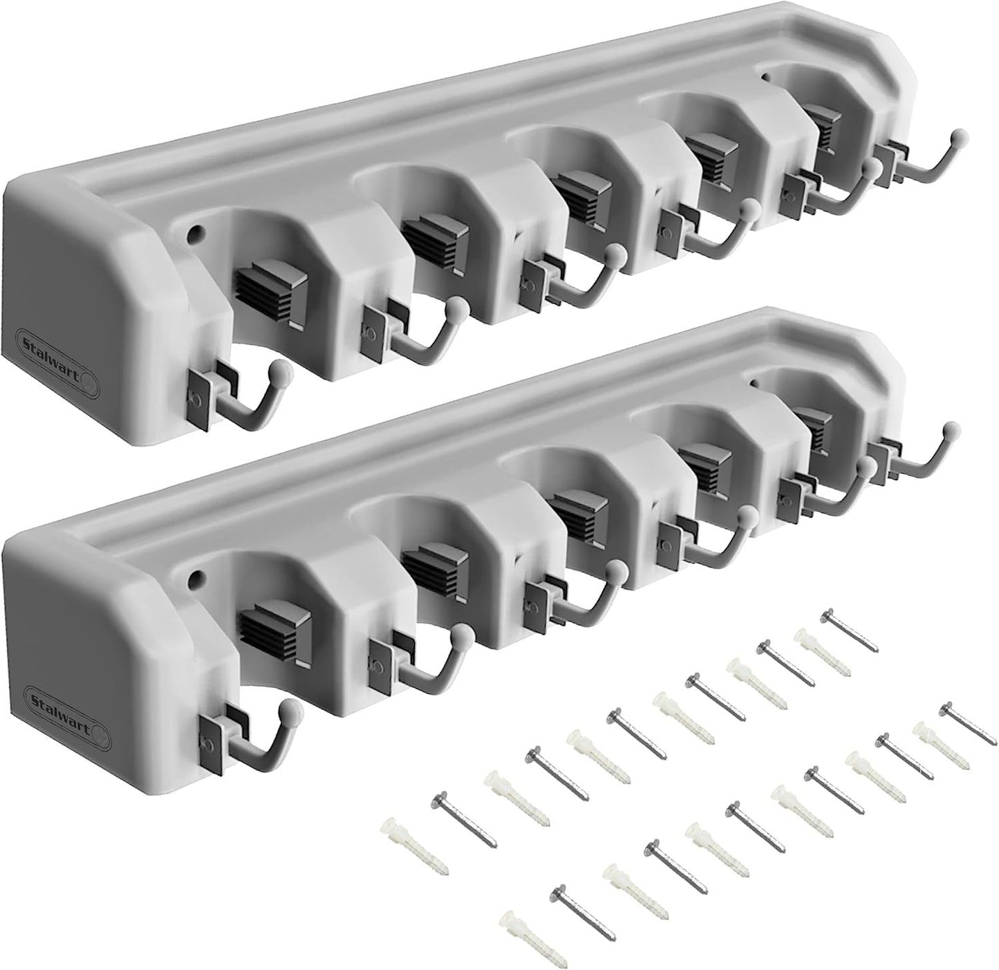 Wall Organizer with Adjustable Slots and Hooks - Wall-Mounted Tool and Broom Holder - Organization and Storage for the Kitchen and Garage by Stalwart