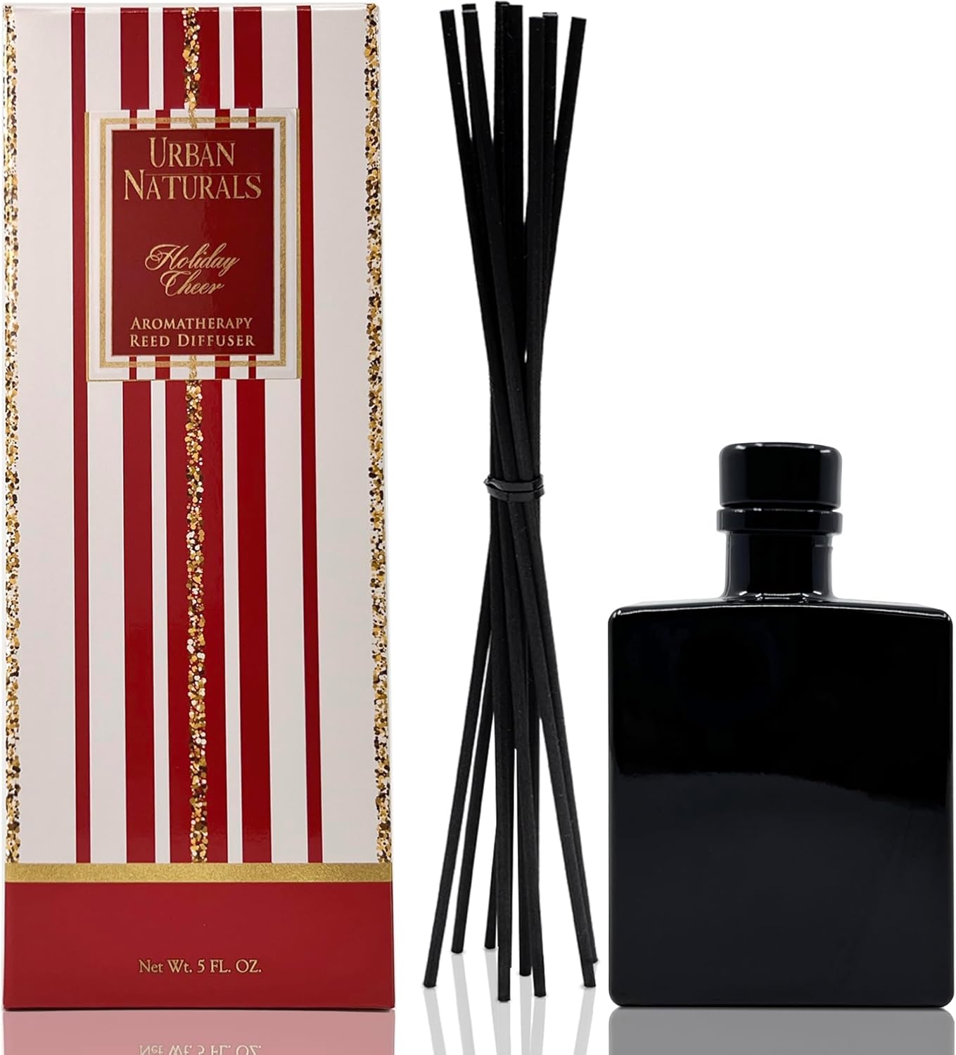 Urban Naturals Smoked Vanilla Reed Diffuser Set with Vanilla Bean, Sandalwood & Leather – 5 Ounce Sleek Black Rectangular Refillable Glass Bottle – Made in the USA