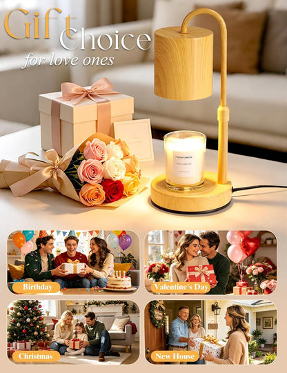 Briever Dimmable Candle Warmer Lamp with Timer, Height Adjustable Electric Candle Wax Warmer, Christmas Birthday Gifts for Women Mom, House Warming Gifts New Home Room Decor, Walnut Solid Wood Base