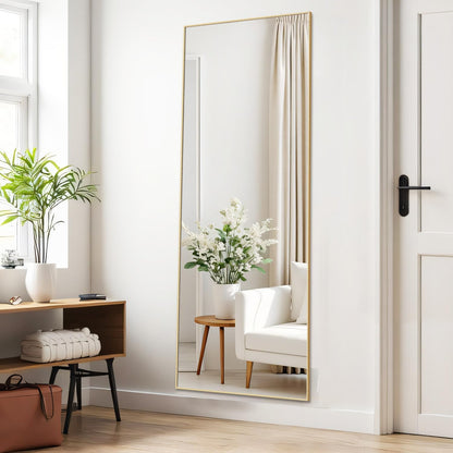 Arched Mirror Full Length, Upgraded 16"x59" Body Wall Mirrors with Shatter-Proof Glass, Floor Standing, Hanging or Leaning, Tall Arch Mirror with Stand Aluminum Alloy Frame for Bedroom, Black