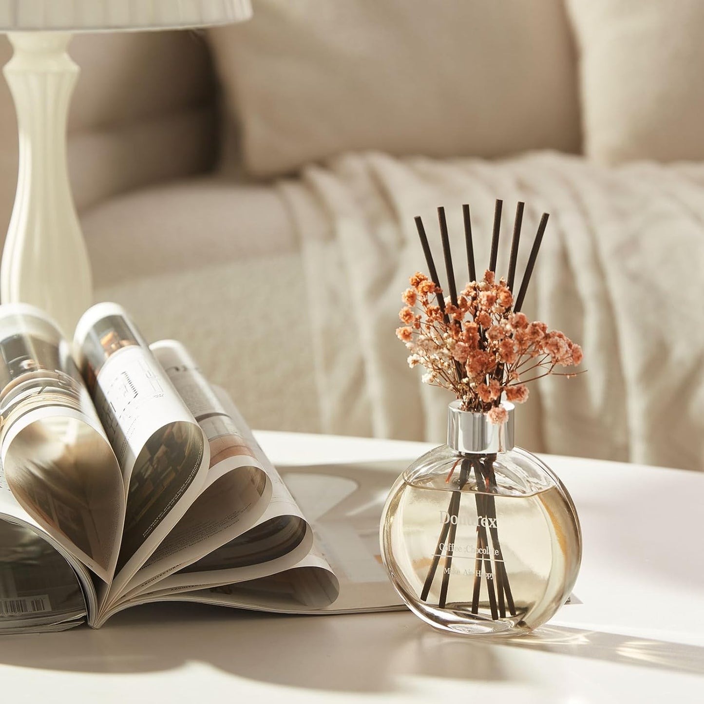 Flower Reed Diffuser Set 5.07oz Satin Rose Scent Diffuser with Sticks Home Fragrance Reed Diffuser for Bathroom Shelf Decor