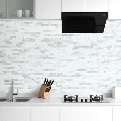 AULIGET 20 Sheets Peel and Stick Backsplash, Black & Grey Wood Look PVC Mixed Metal Stick on Backsplash Tiles for Kitchen