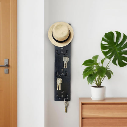 Yohsnor Vertical Key Holder for Wall - Mounted Wooden Key Rack Organizer with Hooks for Home Entryway, Laundry Room & Garage - Perfect Space-Saving Storage Solution for Keys, Wallets & Pet Leashes