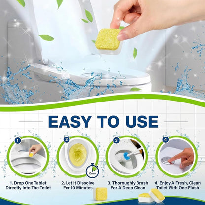 Toilet Bowl Cleaner Tablets – Lots of Foam Deodorizer & Septic Safe, Odor Eliminator, Stain Remover for Long-Lasting Freshness,No Harsh Chemicals,– Fresh Lemon Scent 24 Pack