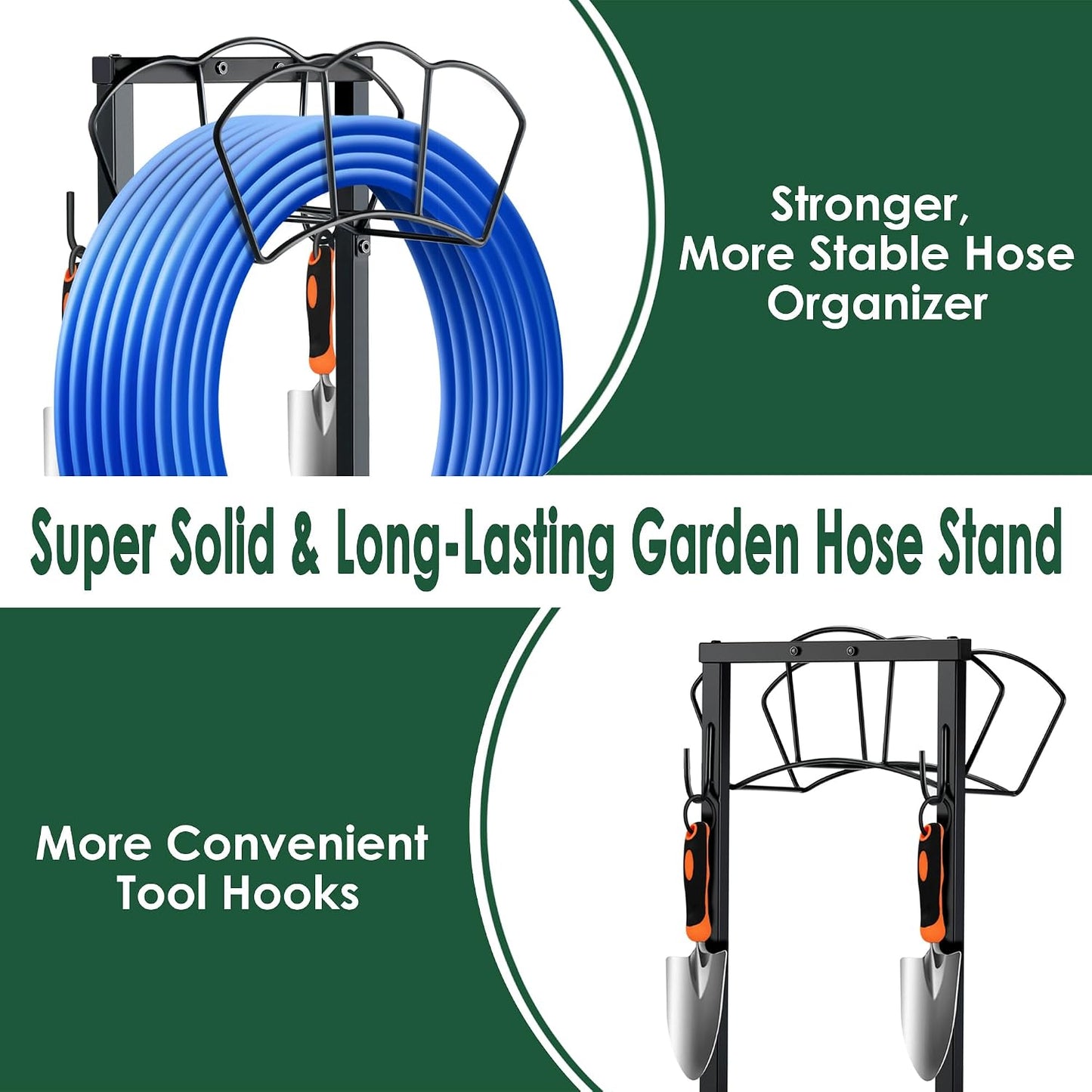 Metal Garden Hose Holder, Heavy Duty Water Hose Hanger, Wall Mounted Hoses Organizer, Hose Reel Stand Rack Hook, Hose Storage hold 150Ft Water Hoses for Outside Yard