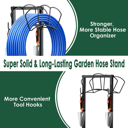 Metal Garden Hose Holder, Heavy Duty Water Hose Hanger, Wall Mounted Hoses Organizer, Hose Reel Stand Rack Hook, Hose Storage hold 150Ft Water Hoses for Outside Yard