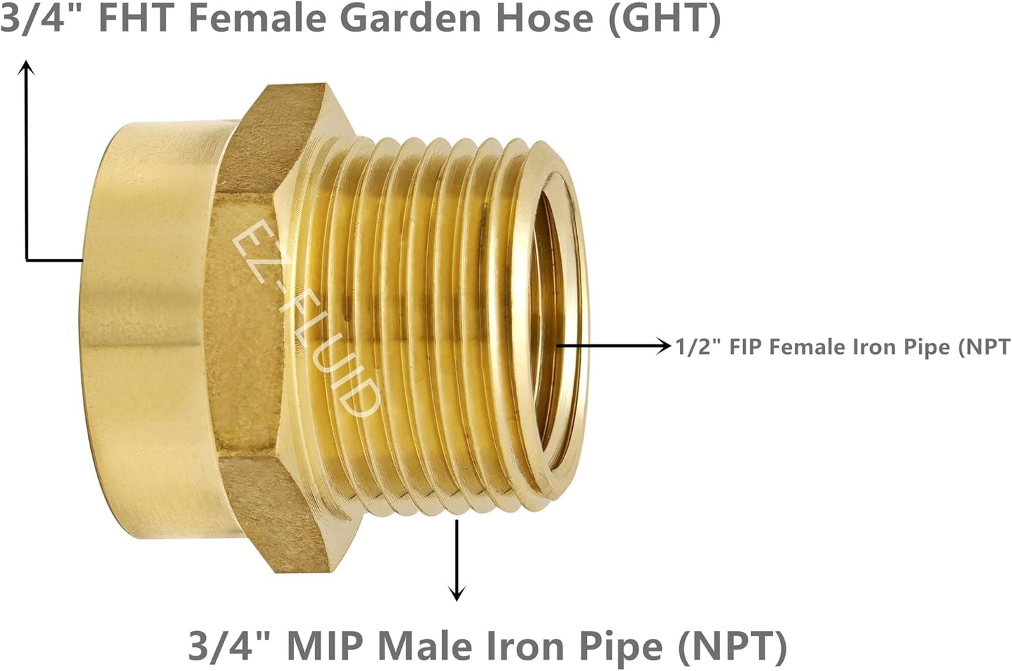 (1) EZ-FLuid 3/4" FHT Female Garden Hose Wye Two way Splitter, Heavy Duty Brass Hose Y Splitter with 1/4Turn Shutoff Ball Valve,2-way 3/4"GHT Threads Connector For outside faucet and hose bibb spigot