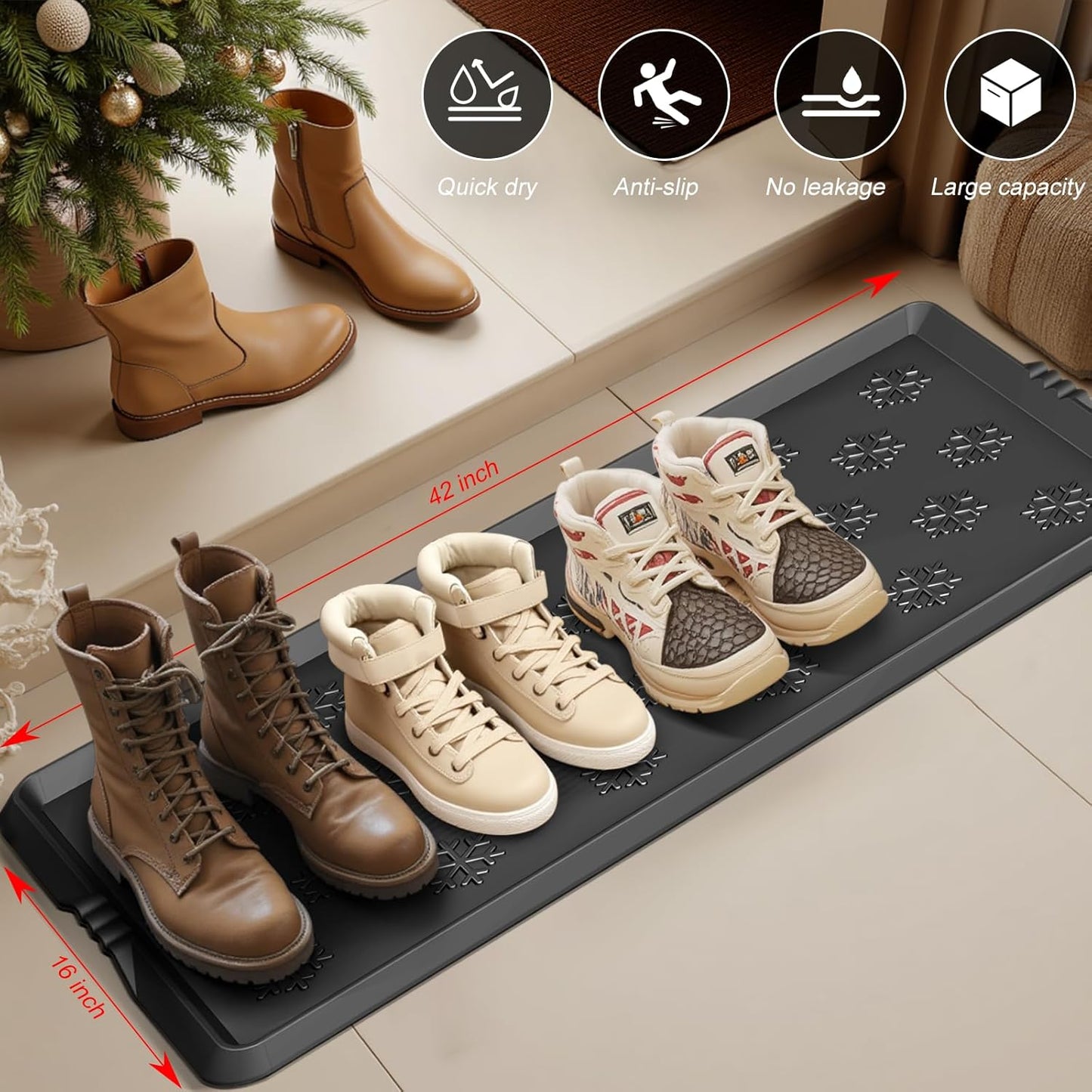 Azadx Heavy Duty Boot Trays Natural Rubber Shoe Mat Tray for Entryway Large Boot mat Tray Multi-Purpose for Outdoor Door Mats 16x42 Inch