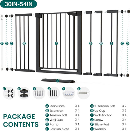 Cumbor 30-46" Baby Gate for Stairs, Mom's Choice Awards Winner-Auto Close Dog Gate for The House, Gifts for Mom, Easy Install Pressure Mounted Pet Gates for Doorways, Black