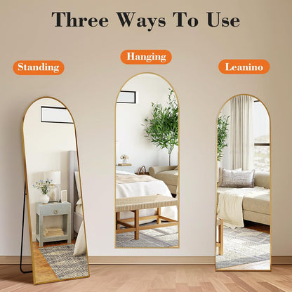 OLIXIS 64"x 21.5" Arched Mirror Full Length, Full Body Mirror with Stand, Hanging or Leaning for Wall, Floor Standing with Shatter-Proof Glass for Bedroom, Living Room, Long, Black