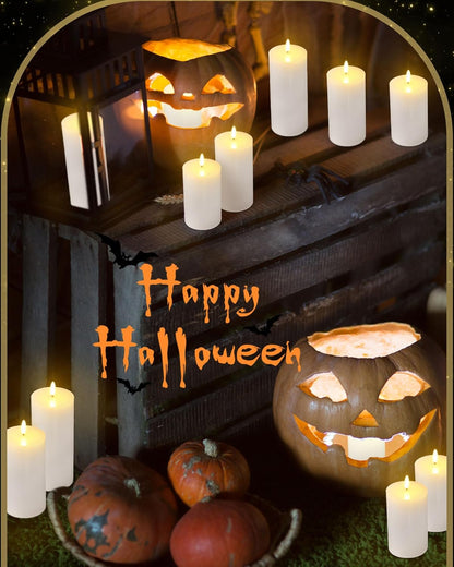 VIHOSE 9 Pack White Flameless Candles Set with Remote and Timer Flickering Flameless Battery Candles Flat Top LED Pillar for Wedding Outdoor Home Festival Decoration(D 3'' H 4'' 5'' 6'')
