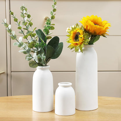 CUCUMI Ceramic Vase Set of 5, Home Decor Farmhouse Décor Handmade Pottery Vases for Pampas Grass, Dried Fresh Flowers, Table, Living Room, Kitchen, Shelf, Entryway Mantel Neutral Tones