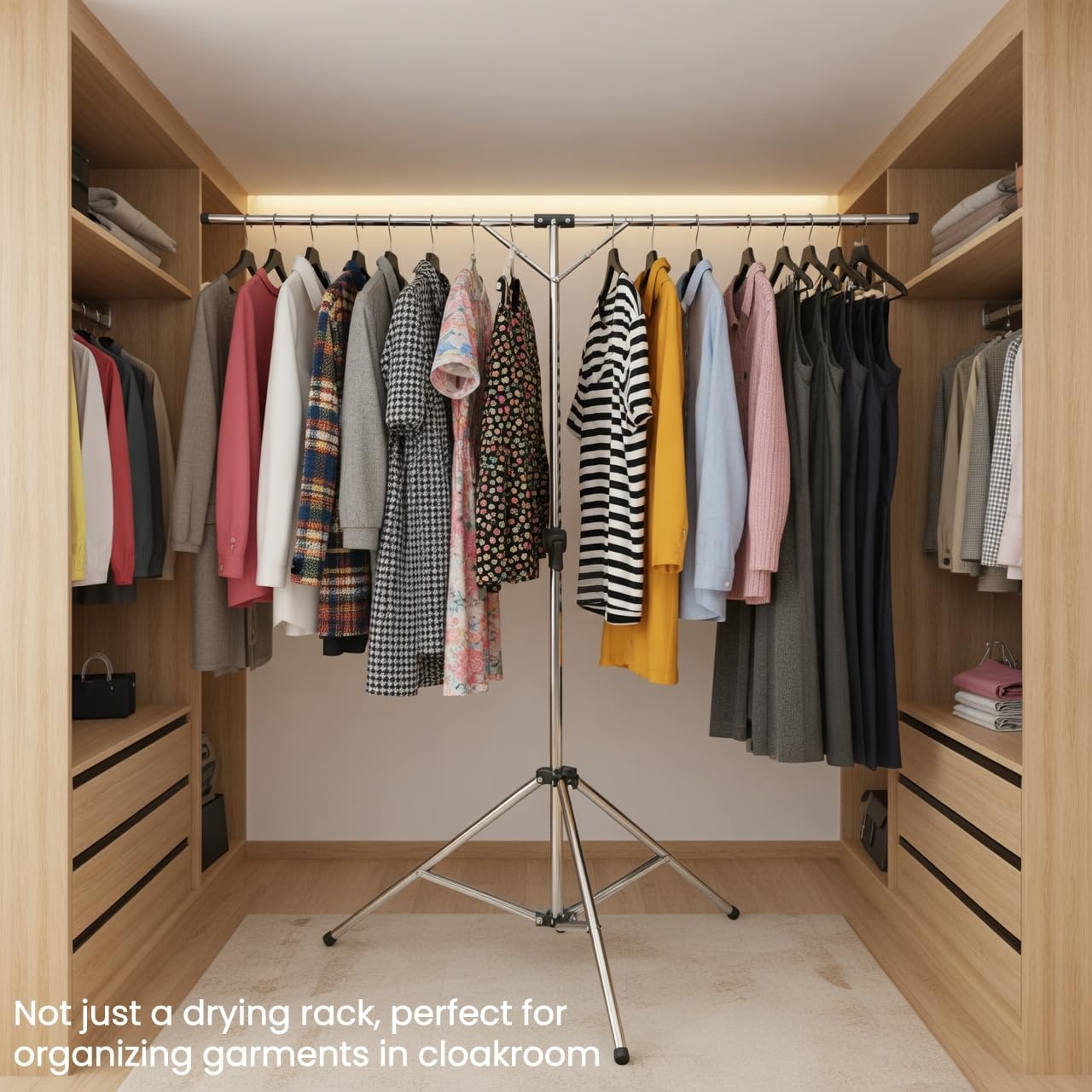 Foldable Portable Space Saving Clothes Drying Rack, Heavy Duty Stainless Steel Laundry Drying Racks, Adjustable High Capacity Garment Rack, with Windproof Hooks.