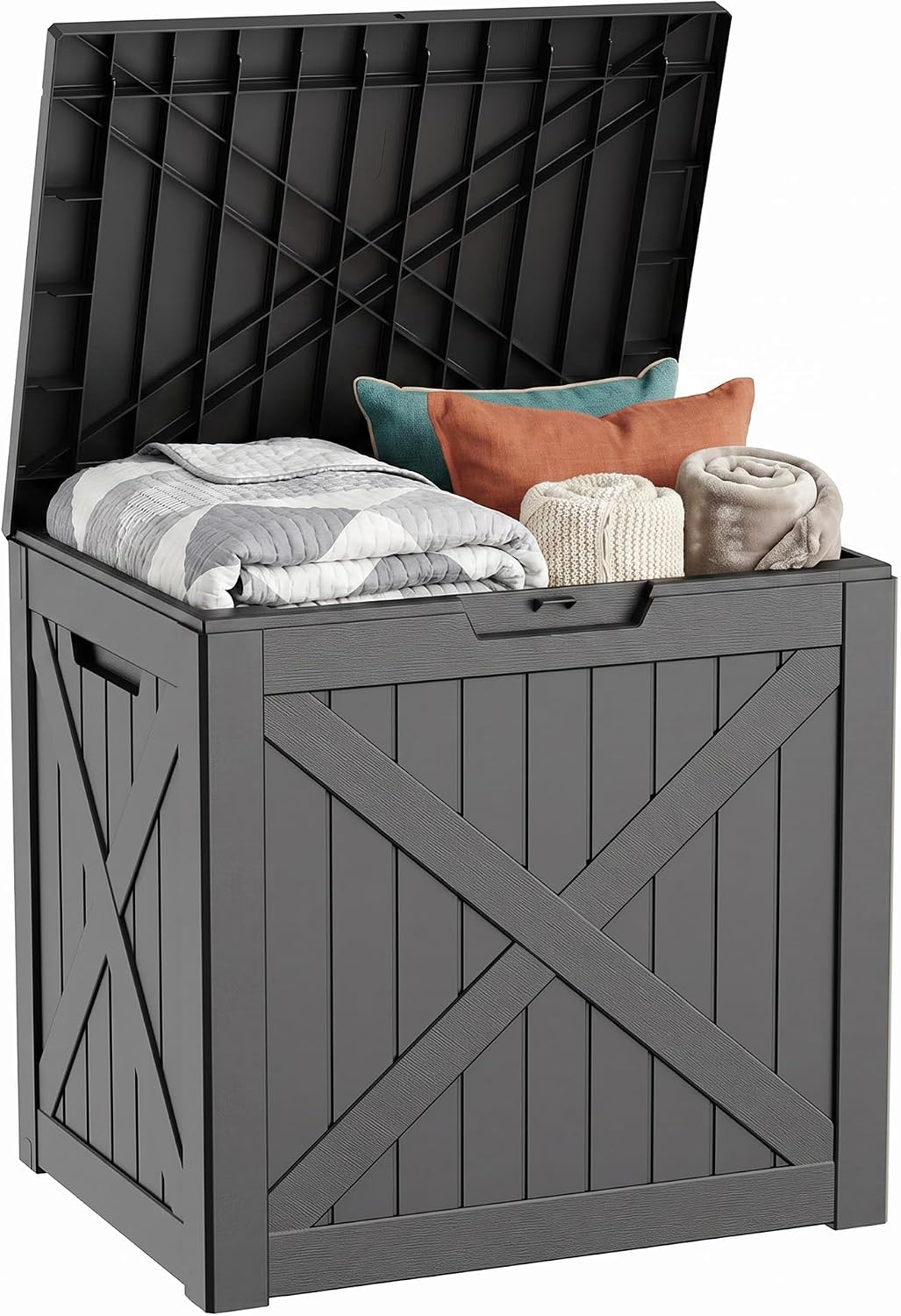 30 Gallon Outdoor Deck Box, Lockable Waterproof Outdoor Storage Boxes For Garden Tools,Indoor Cushions,Accessories Outside Storage Resin Weatherproof Container(Black)