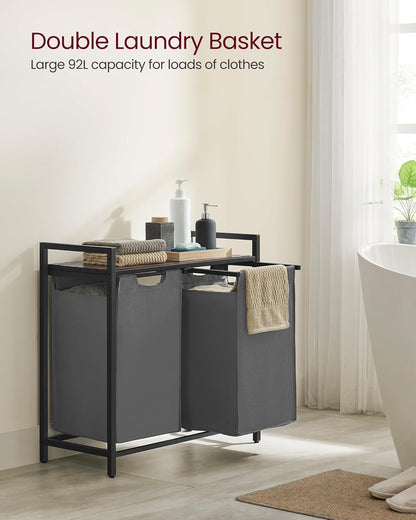 VASAGLE Laundry Hamper, Laundry Basket Sorter with 3 Pull-Out and Removable Bags, Shelf, Metal Frame, 3 x 10.6 Gallons (40 L), 36.4 x 13 x 28.4 Inches, Cappuccino Beige and Natural Beige UBLH301LH01