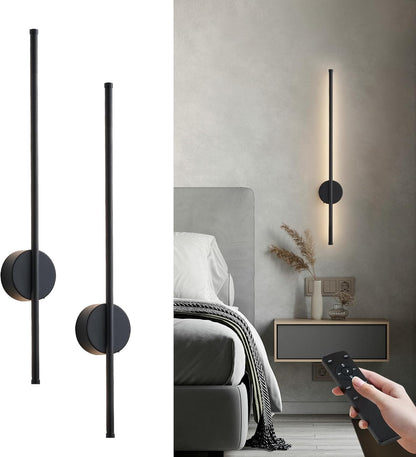 Battery Operated Modern Wall Sconces, Dimmable Wireless Wall Light Set of Two with Remote Control, 3 Color Temperatures, Rechargeable LED Wall Sconce for Bedroom, Living Room, Hallway, 23.6 Inch Brass