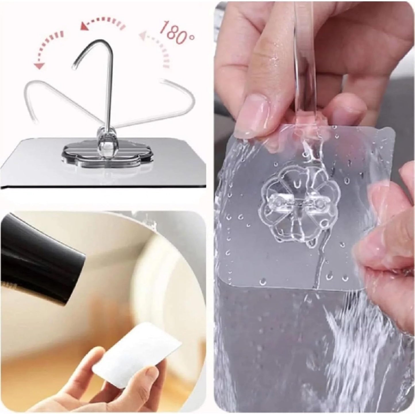 Adhesive Hooks for Hanging, Heavy-Duty Wall Hooks, Self-Adhesive Transparent Hooks, Waterproof Towel & Coat Hooks for Bathroom, Shower, Kitchen, Keys, Doors, Outdoor Use - 25 Pack