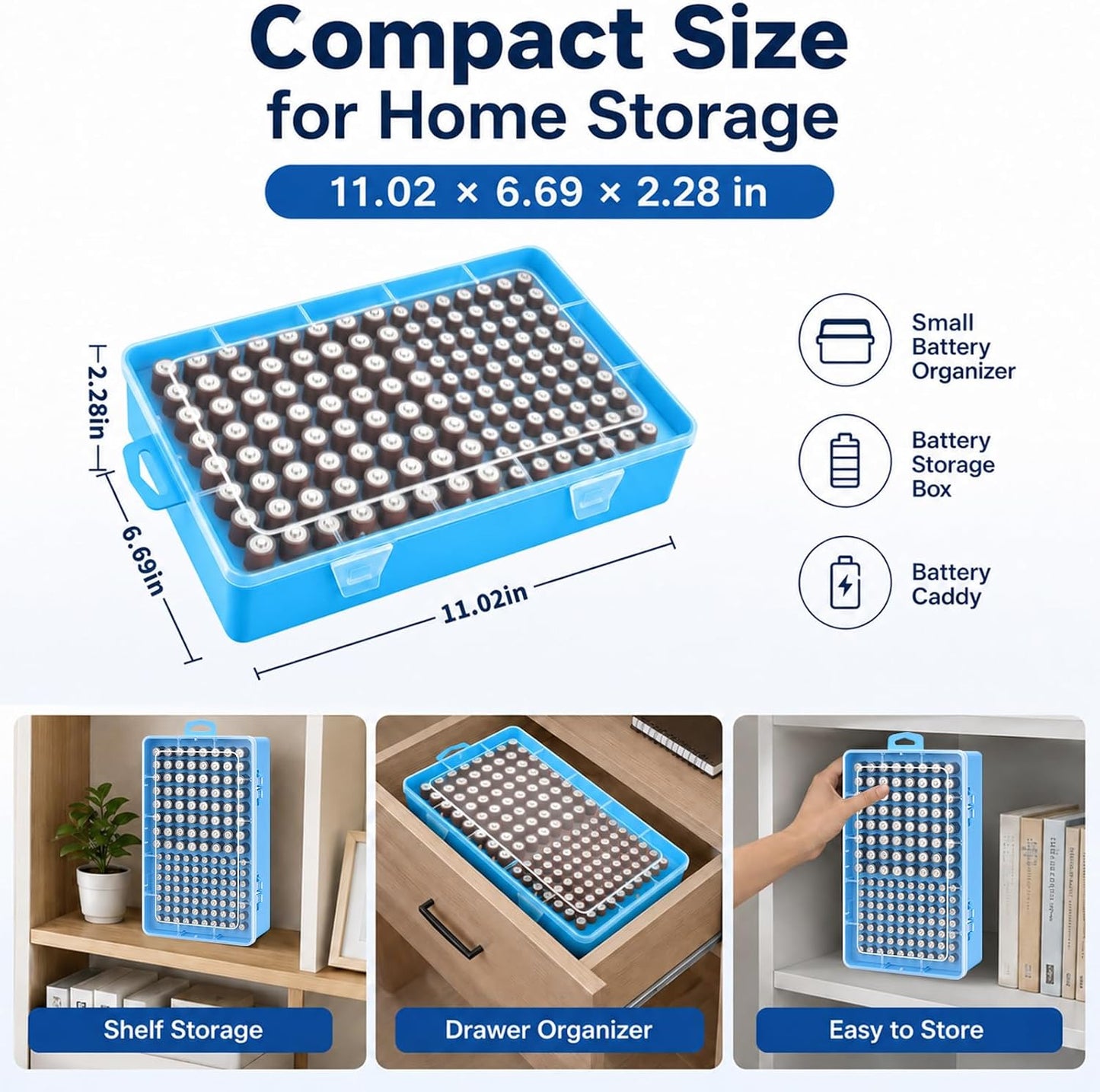 Xuerdon Battery Organizer Case with BT168 Tester 120+ Batteries Storage Box | Clear Plastic Battery Box Holds 49AA 51AAA 10CR2032 10CR1632 Batteries, Wall Mount Drawer Organizer Batteries not Included