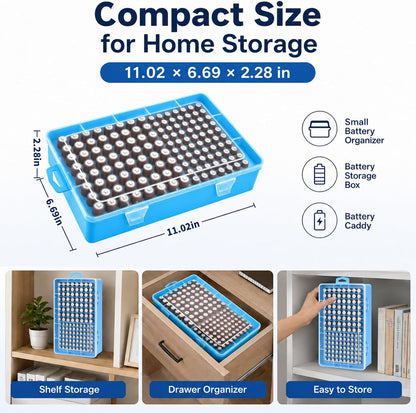Xuerdon Battery Organizer Case with BT168 Tester 120+ Batteries Storage Box | Clear Plastic Battery Box Holds 49AA 51AAA 10CR2032 10CR1632 Batteries, Wall Mount Drawer Organizer Batteries not Included