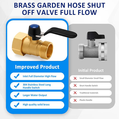 Brass Garden Hose Splitter, Hose y Splitter with Shutoff, Hose Splitter 2 Way Heavy Duty, Brass Y-Valve Water Garden Hose Adapter 2-Way Y-Valve 3/4" GHT Threads