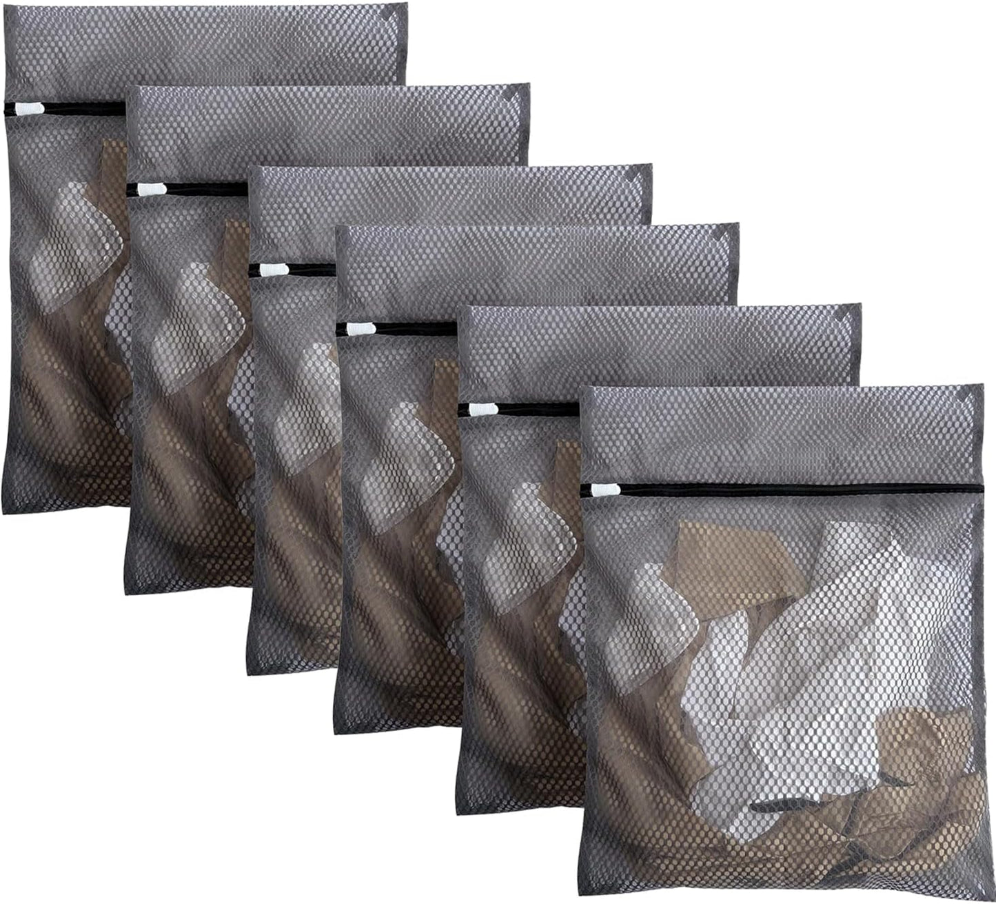 6Pcs Organic Cotton Mesh Laundry Bags for Delicates, Durable Mesh Wash Bags, Sturdy Zipper Laundry Bag for Underwear, Clothes, Shoes, Socks, (3 Large, 3 Medium)