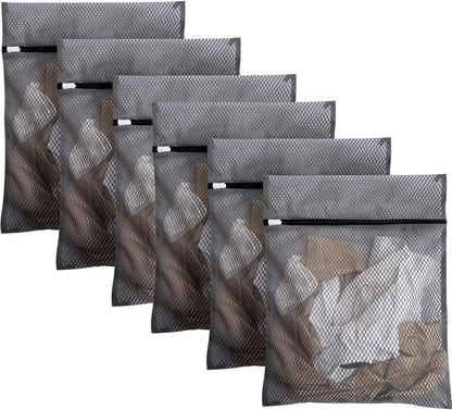 6Pcs Organic Cotton Mesh Laundry Bags for Delicates, Durable Mesh Wash Bags, Sturdy Zipper Laundry Bag for Underwear, Clothes, Shoes, Socks, (3 Large, 3 Medium)