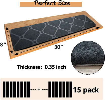 15 Pack Non Slip Stair Treads,8" X 30" Non Slip Carpet Stair Treads with Reusable Adhesive Rubber Backing,Staircase Step Treads Carpet Treads for Wooden Steps Indoor (Dark Gray)
