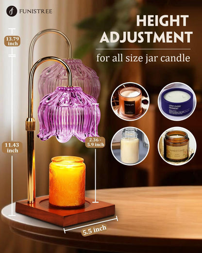 Funistree Flower Candle Warmer Lamp with Timer & Dimmer, Adjustable Height Candle Warmer, Christmas Birthday Gifts for Women Mom, House Warming New Home Decor, Wax Warmer with 2 Bulbs for Jar Candles
